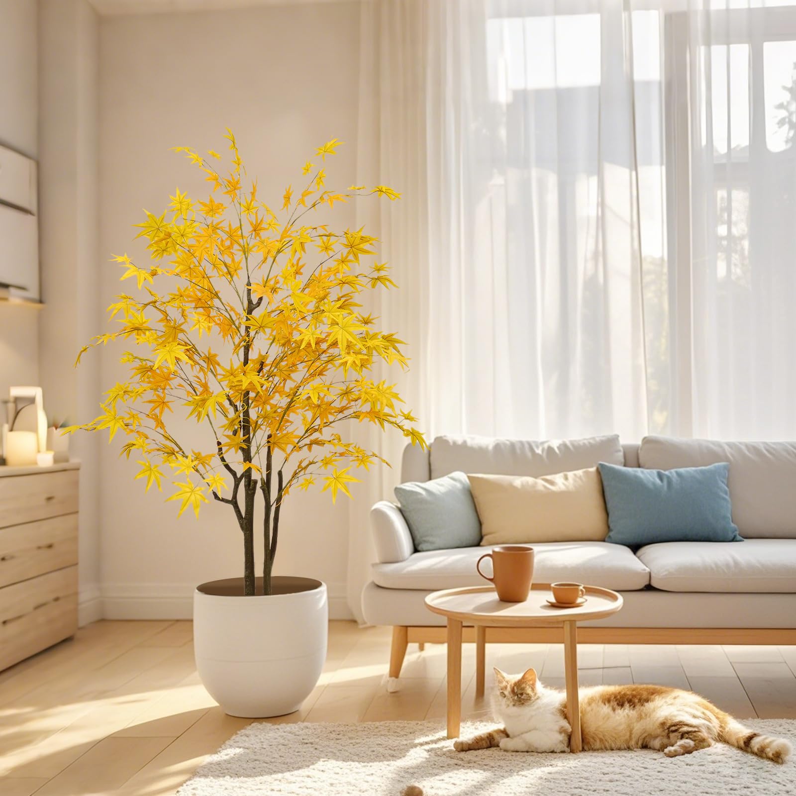 Albero di acero artificiale Garvee da 5 piedi con foglie autunnali realistiche, vaso di plastica flessibile in seta, decorazione versatile per celebrazione e soggiorno