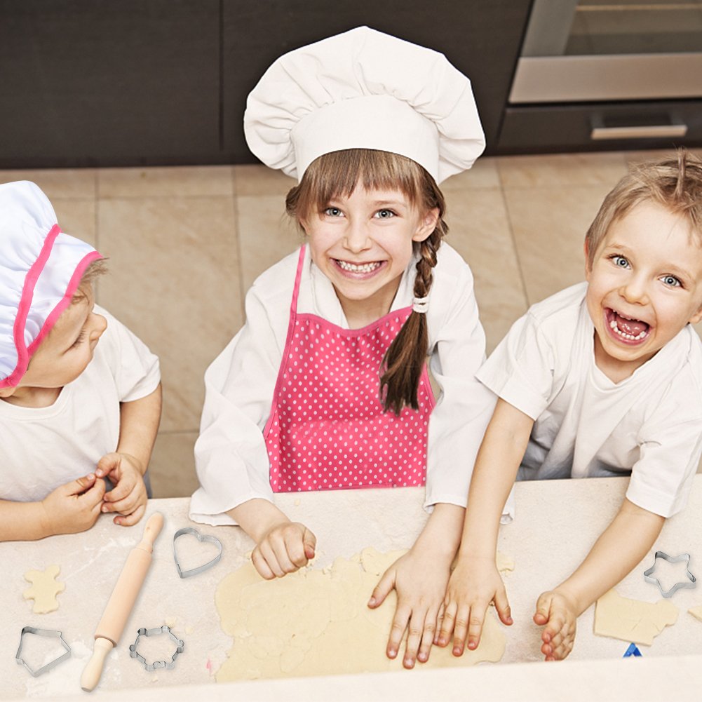 Garvee Set da cucina e pasticceria per bambini da 11 persone con grembiule regolabile, cappello da chef, accessori senza BPA per bambini del ruolo e feste di compleanno, cotone lavabile