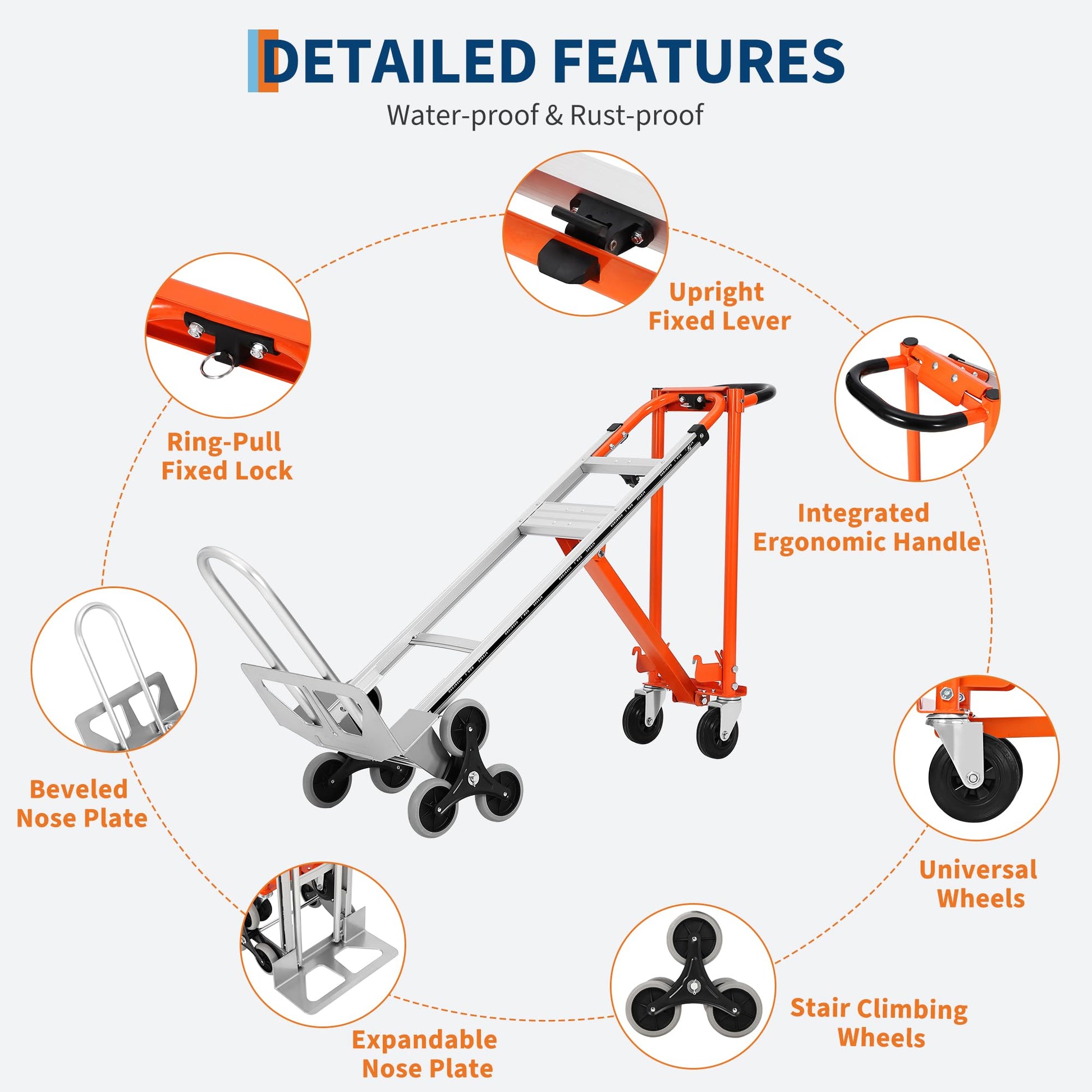 Carrello pieghevole Garvee 3 in 1 con capacità di 770 libbre, pneumatici da 10", lega di alluminio, cinghie elastiche per casa e magazzino, robusto e versatile