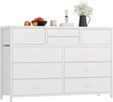 Garvee Kommode con 10 Cassetti Struttura in Acciaio Piano in Legno Impermeabile Maniglie Facili da Tirare per Camera e Corridoio Colore Naturale - White Leather