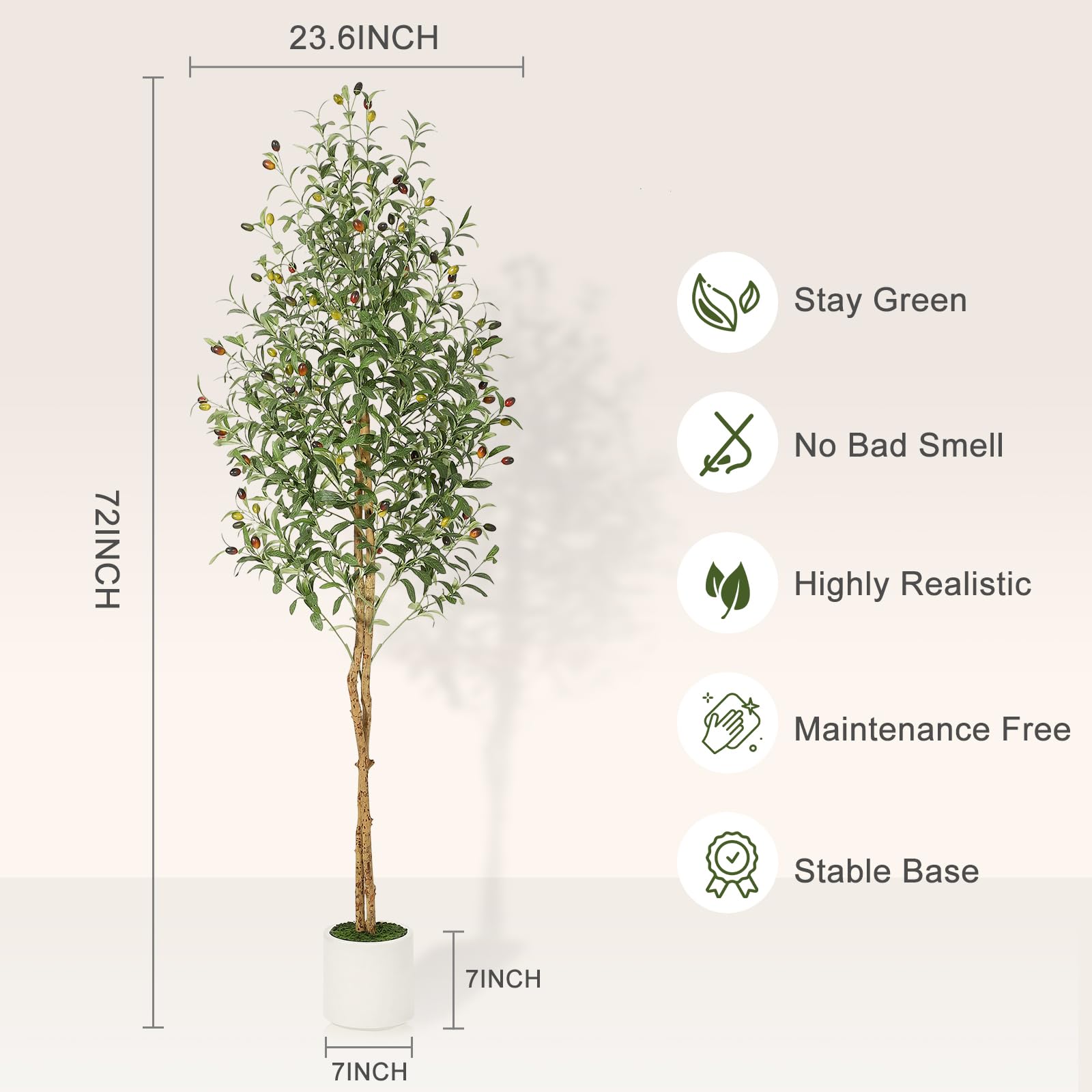 Albero di ulivo artificiale Garvee da 6 piedi con 2 tronchi di legno, vaso in cemento bianco per soggiorno e ufficio, facile da curare
