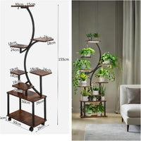 Supporto per piante Garvee con luce di coltivazione, 8 ripiani, metallo e legno, per interni, giardino, balcone, altezza 150 cm, nero