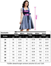 Garvee Dirndl da donna, costume tradizionale, 3 pezzi, per l'Oktoberfest, blu-grigio, taglia 34-46