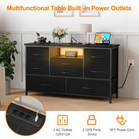Cassettiera Garvee con 8 cassetti, 3 prese di corrente e 2 porte USB, mobile TV con luce LED per camera da letto, soggiorno, corridoio, 120 cm, nero