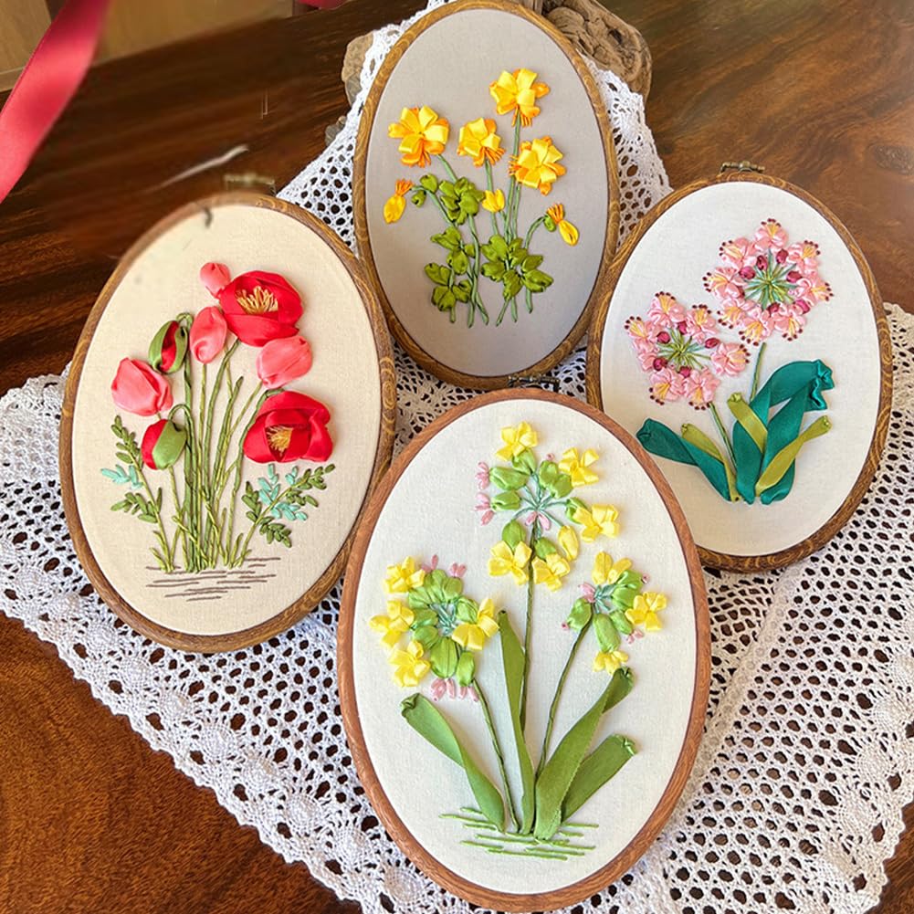 Garvee Set Per Ricamo Principianti Con Telaio Regolabile In Ottone, Ago, Modello A Inchiostro Solubile, Creativo Regalo Hobby E Arte