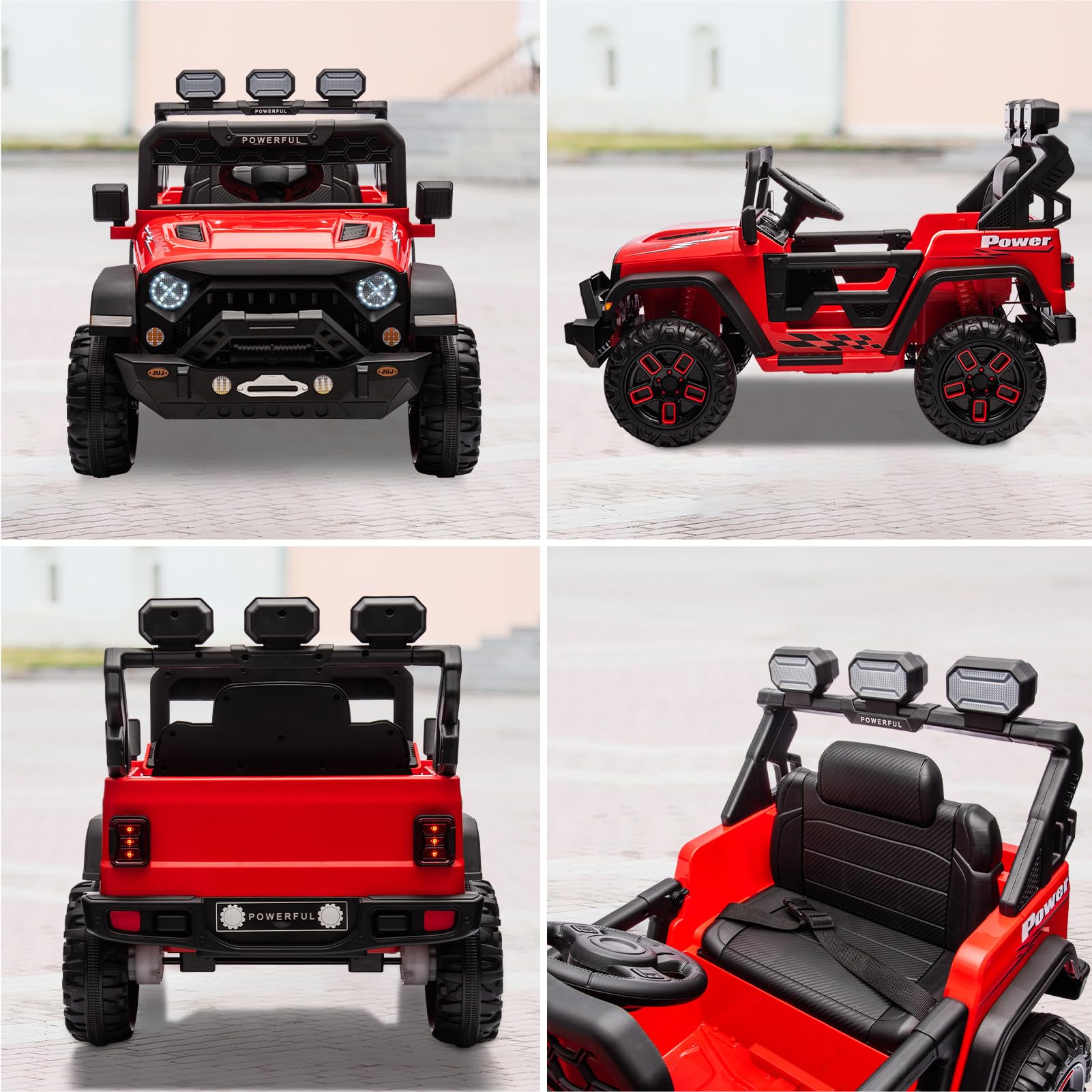 Auto elettrica per bambini GARVEE 12V con telecomando, luci a LED, Bluetooth, cinture di sicurezza, pneumatici antiscivolo, rossa, per bambini dai 3 anni in su