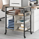 Supporto per stampante mobile Garvee di grandi dimensioni con prese di corrente e USB, struttura in metallo a 4 livelli, pannello in MDF, ruote con freni, grigio rustico, ufficio e soggiorno, 60.12x40.05x80.92 cm - verde