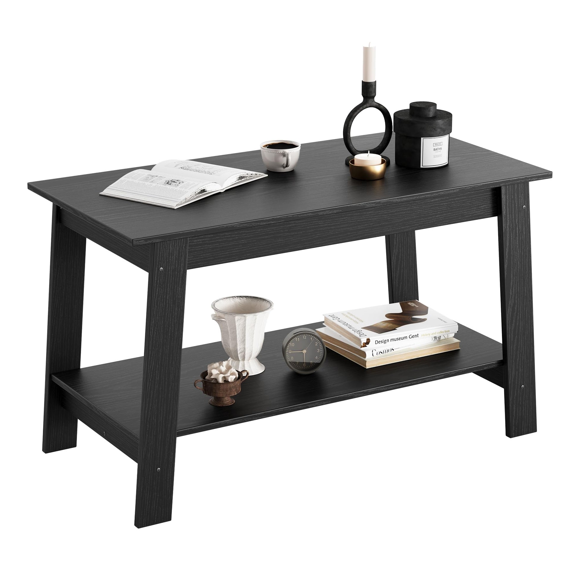 Tavolino rustico Garvee con doppio ripiano, rettangolare, in legno, finitura nera, per soggiorno e ufficio, 31,5x15,4x18,9 pollici