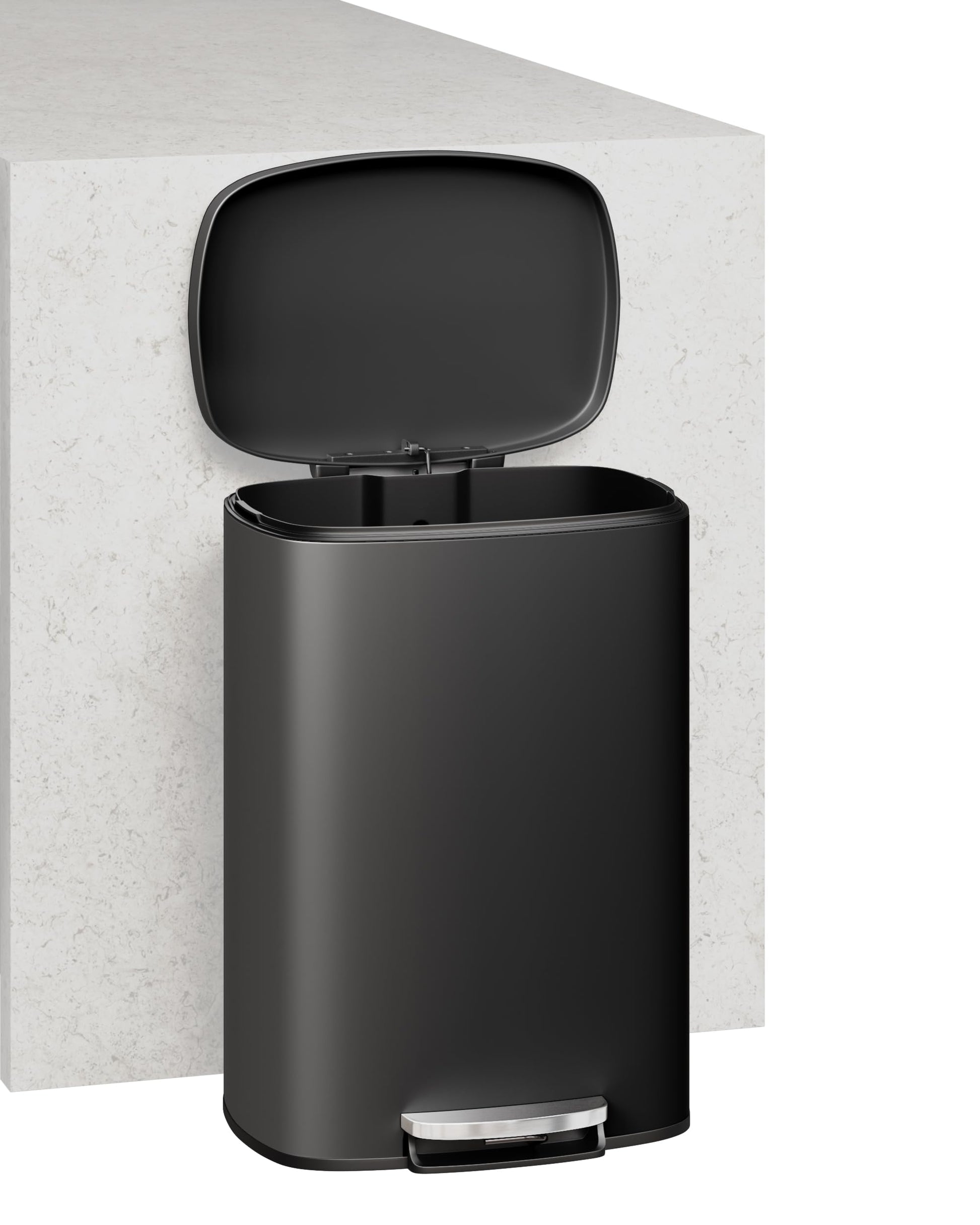 Set di bidoni della spazzatura in metallo Garvee da 13 galloni e 2,6 galloni, antiruggine, pedale, per cucina e bagno, nero, compatto