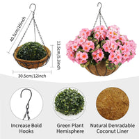 Set di fiori di geranio artificiali Garvee, 12 pezzi, resistenti alle intemperie, rosa, da appendere, per giardino e patio, cestino marrone
