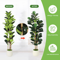Albero di fico artificiale Garvee da 6 piedi con 74 foglie, vaso in poliestere bianco, decorazione per interni ed esterni, rami regolabili, stabile e durevole