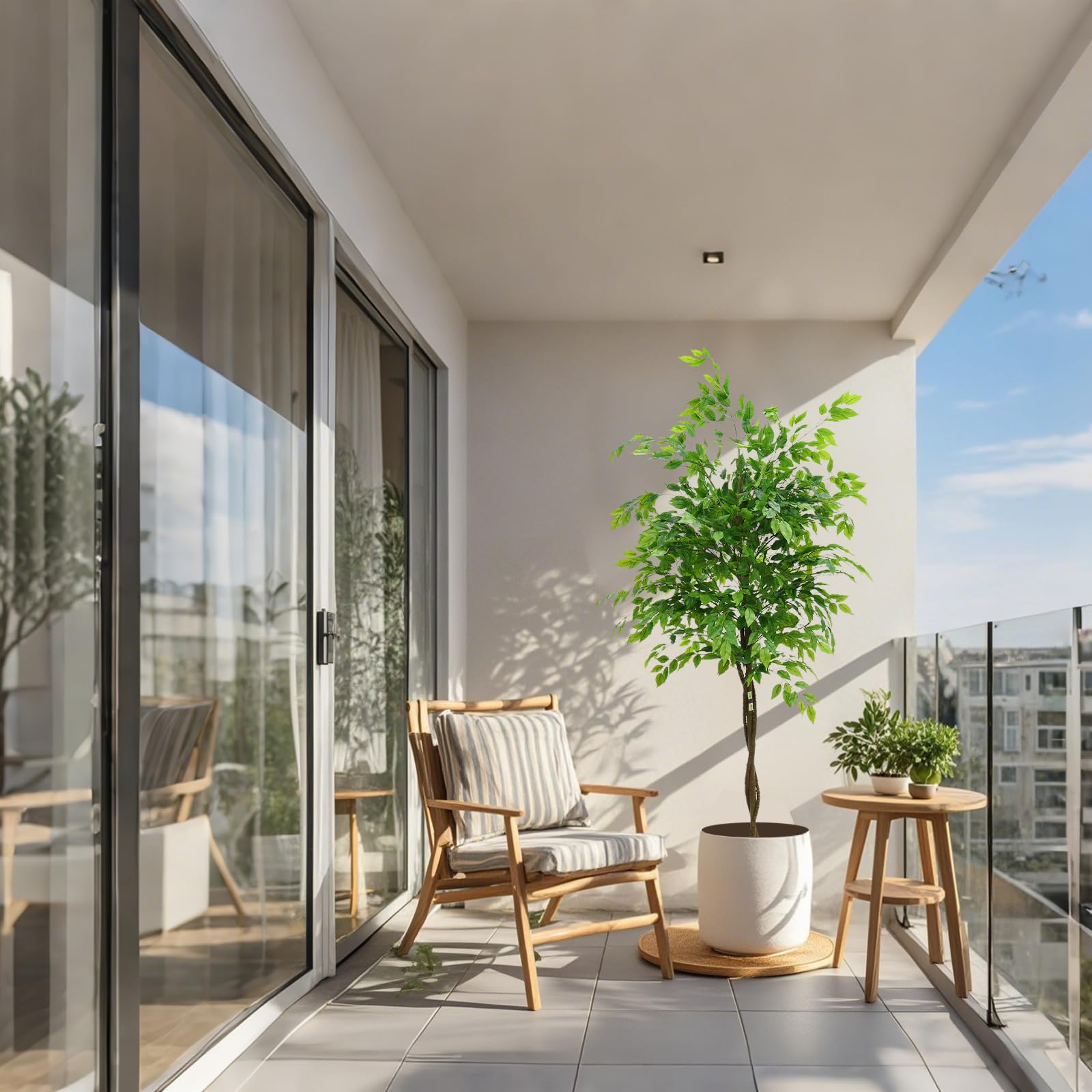Albero artificiale da interno Garvee con foglie di gomma, tronco naturale, fioriera stabile per casa e ufficio, moderno, facile da curare