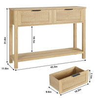 Tavolo da ingresso scanalato Garvee con 2 cassetti, consolle in legno per corridoio e soggiorno, 43,3x11,8x31,4 pollici, Burlywood