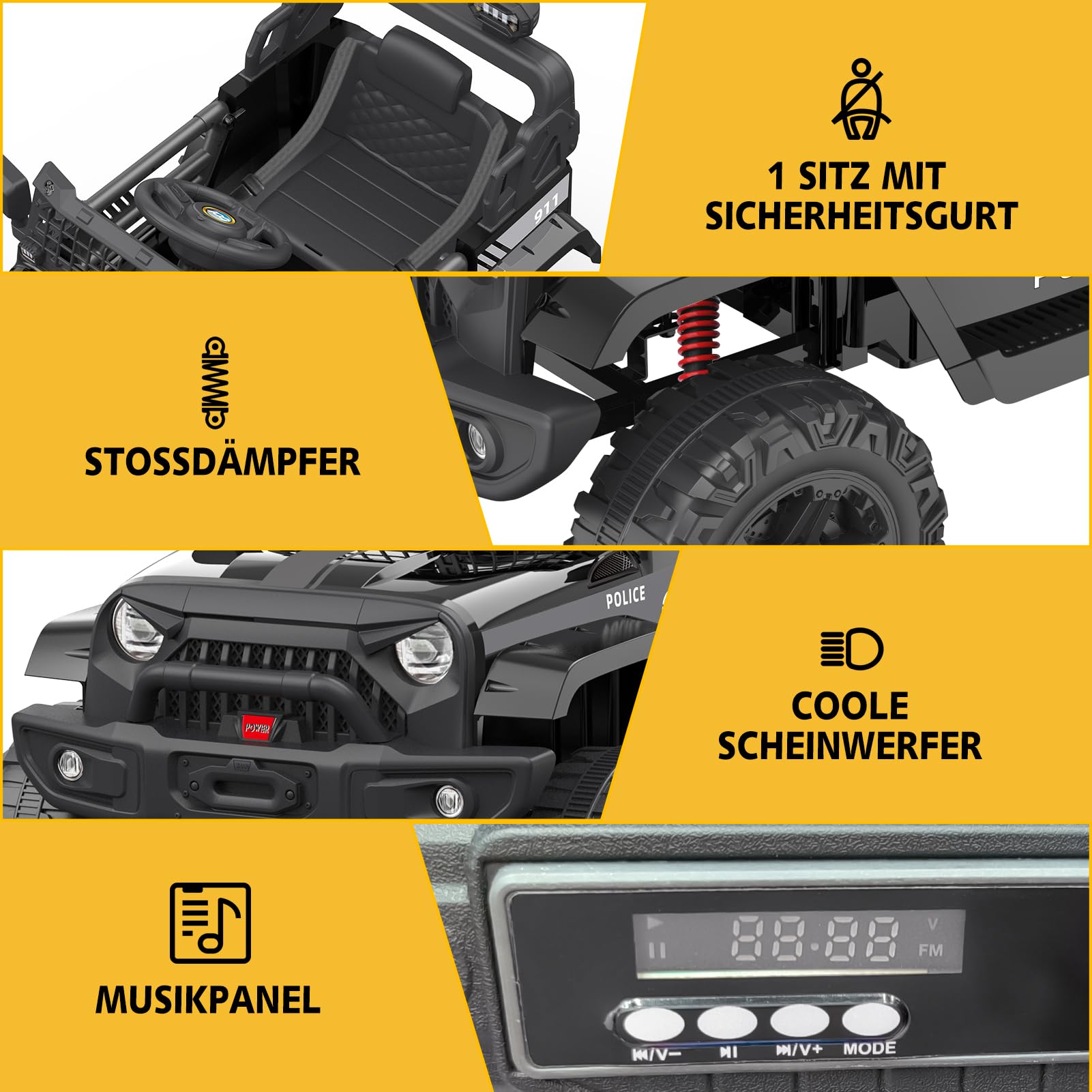 Garvee 12V Kids Electric Off-Road Car Nero con Telecomando e Bluetooth – SUV robusto per bambini e bambine dai 3 anni in su