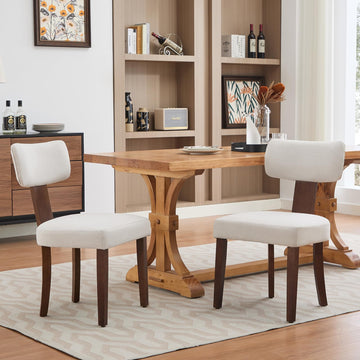 Sedie da pranzo Garvee, set da 2, rivestimento in tessuto, schienale ergonomico curvo, struttura in legno, antigraffio, beige, mobili per cucina e sala da pranzo