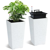 Garvee Set di 2 fioriere old 22.5" con irrigazione automatica e indicatore del livello dell'acqua su balcone e terrazzo, bianco e nero, resistente a tutte le temperature