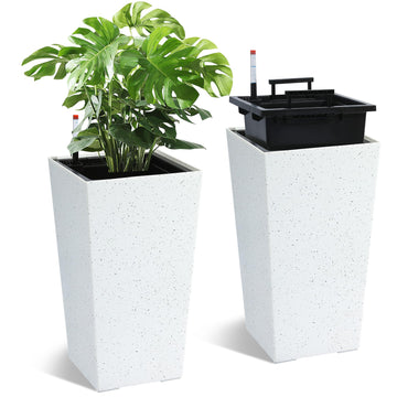 Garvee Set di 2 fioriere old 22.5" con irrigazione automatica e indicatore del livello dell'acqua su balcone e terrazzo, bianco e nero, resistente a tutte le temperature