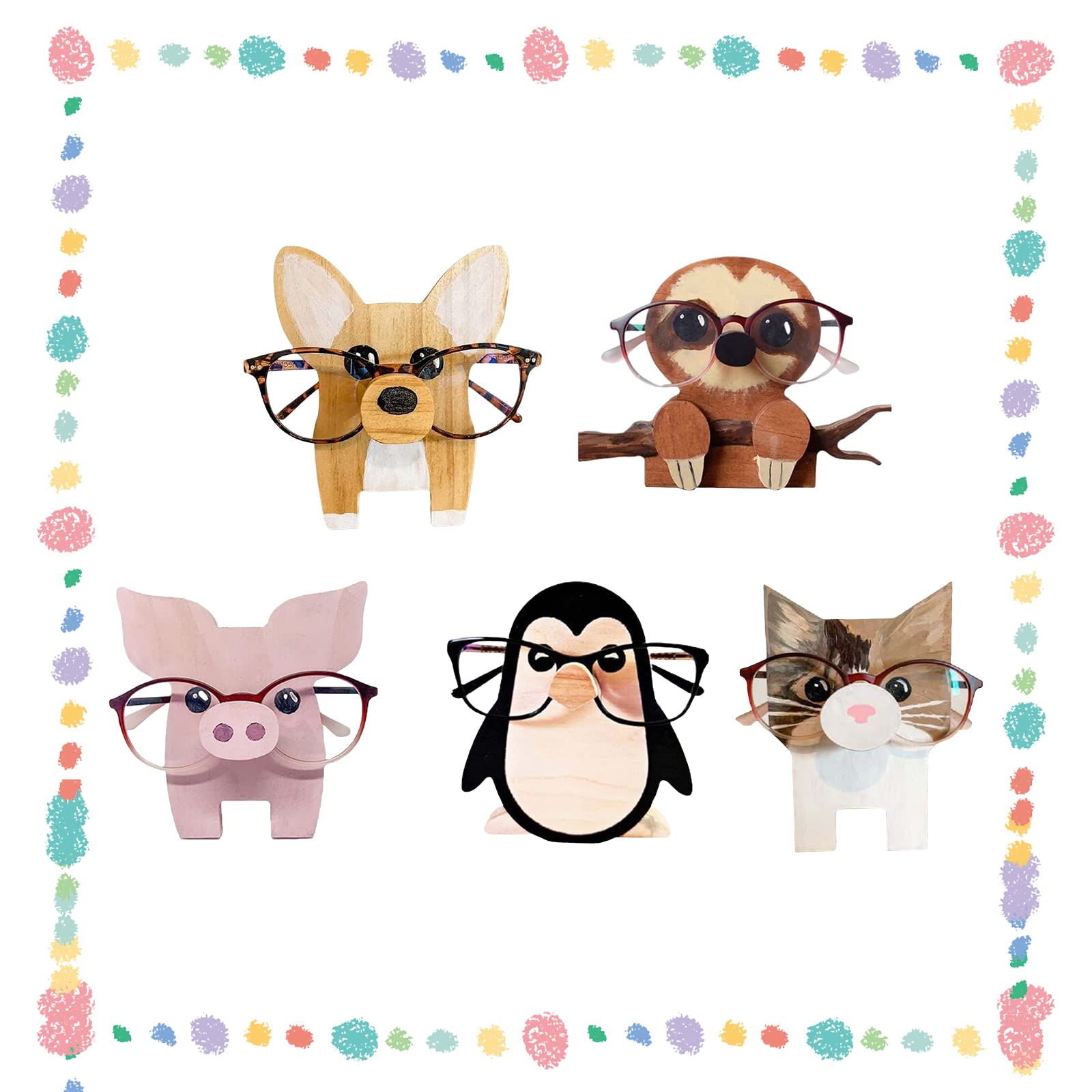 Supporto per occhiali Garvee, simpatico espositore per occhiali da sole a forma di animale, realizzato in legno per camera da letto, ufficio, scrivania, pinguino