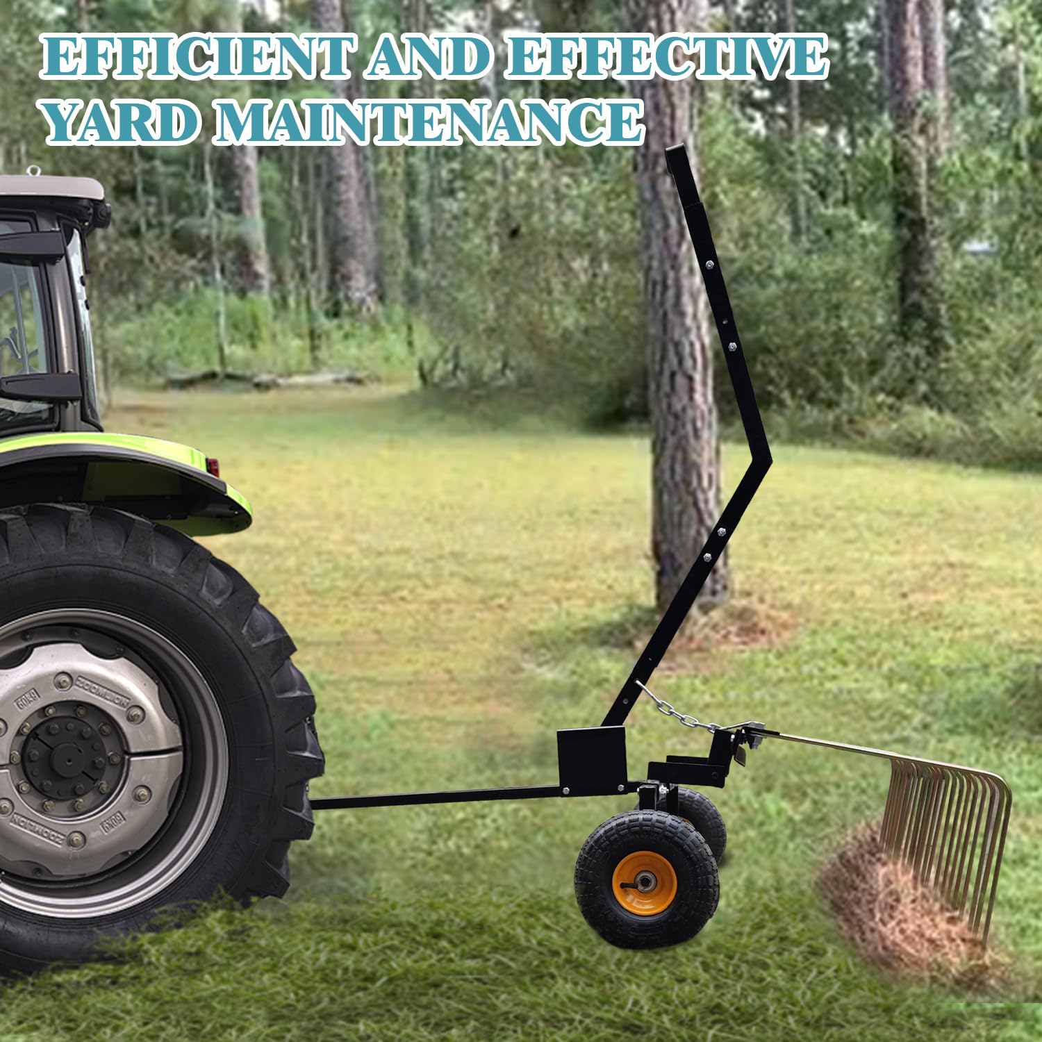 Rastrello per Paglia Garvee Pine 60" - Ideale per Festa del Papà | 24 Denti Acciaio, Telaio Robusto, Maniglia per ATV/Tosaerba, Cura Prato Foglie Aghi