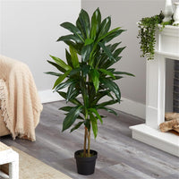 GARVEE Pianta artificiale di dracena, pianta tropicale artificiale alta 150 cm in vaso bianco con rami e foglie regolabili, grande pianta artificiale di dracena per soggiorno, ufficio domestico, balcone, verde