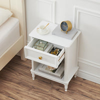 Garvee Set 2 Tavolini Ausiliari Bianchi in MDF con Cassetto e Ripiano, Ideali per Soggiorno e Camera, Design Compatto e Funzionale, Facili da Montare