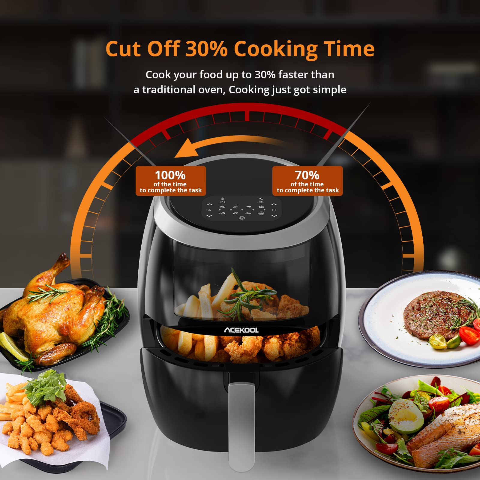 Friggitrice ad aria calda GARVEE da 8 litri Friggitrice ad aria senza olio Risparmio energetico 1800 W Frittura senza olio 8 programmi Display digitale Funzione di spegnimento automatico Risultati croccanti Lavabile in lavastoviglie