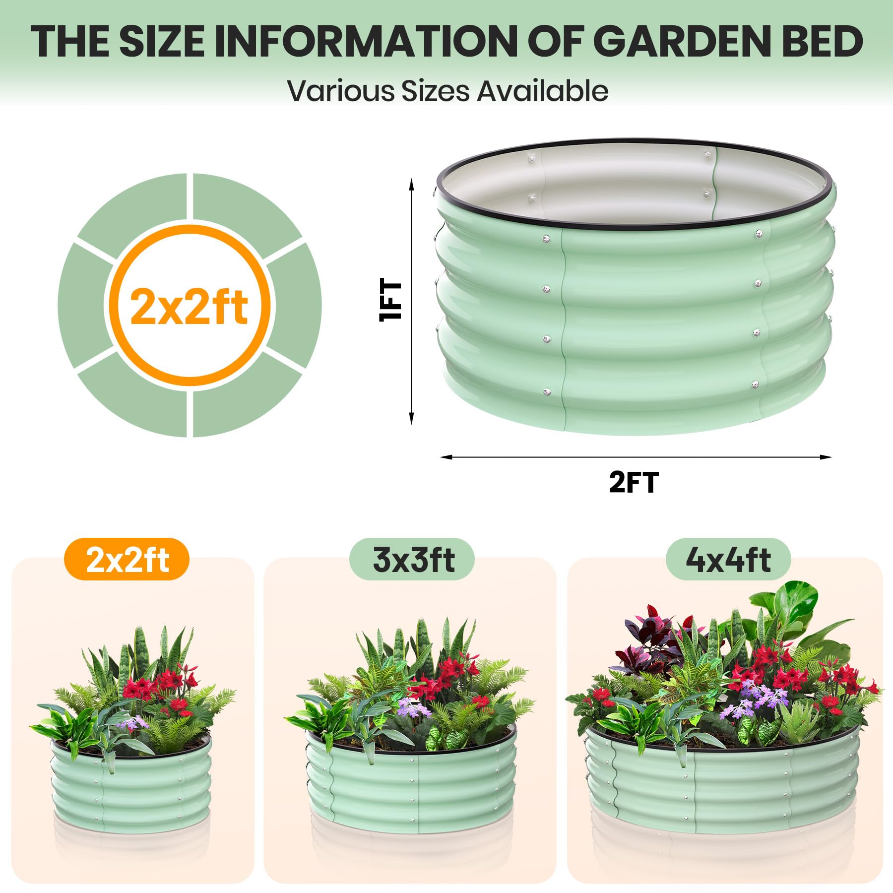 Aiule rialzate Garvee, set da 2, 2x2x1 piede, acciaio zincato, verde, per giardinaggio all'aperto