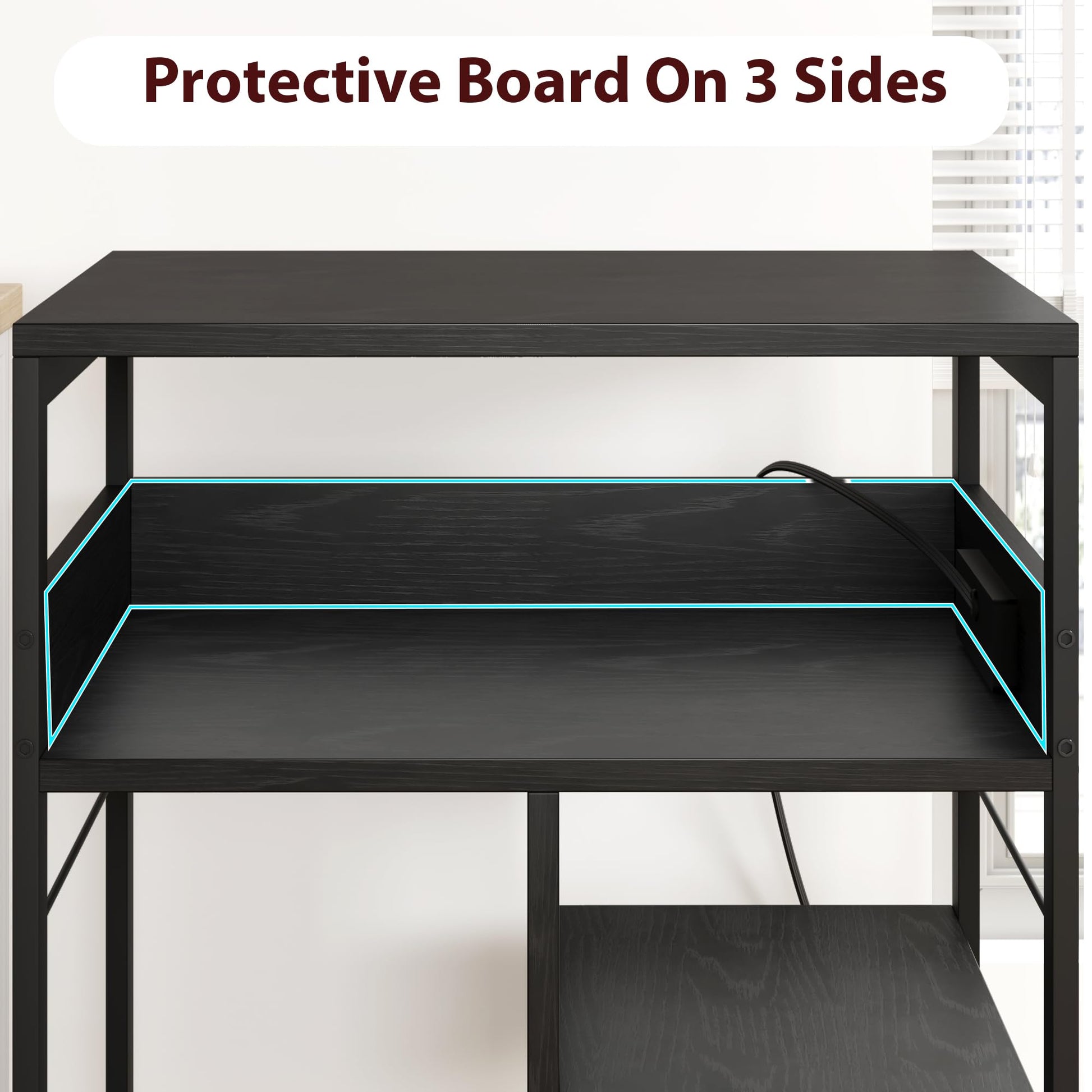 Tavolo porta stampante mobile Garvee di grandi dimensioni con prese di corrente e USB, carrello a 4 ripiani, struttura in metallo, pannello in MDF, ruote con bloccaggio per ufficio e soggiorno, 23,66" L*15,76" W*31,86" H, nero