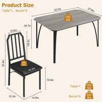 Set da pranzo Garvee per 4 persone con design smussato, cuscini di seduta in PU, MDF e acciaio, compatto, robusto, adatto a piccoli spazi, nero
