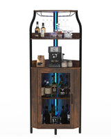 Garvee Weinregal Modern Curvo con LED, 4 Livelli, MDF, Design Angolare, Marrone Tiger Skin, per Bar e Soggiorno