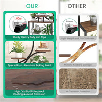 Supporto per piante Garvee con luce di coltivazione, 8 ripiani, metallo e legno, per interni, giardino, balcone, altezza 150 cm, nero