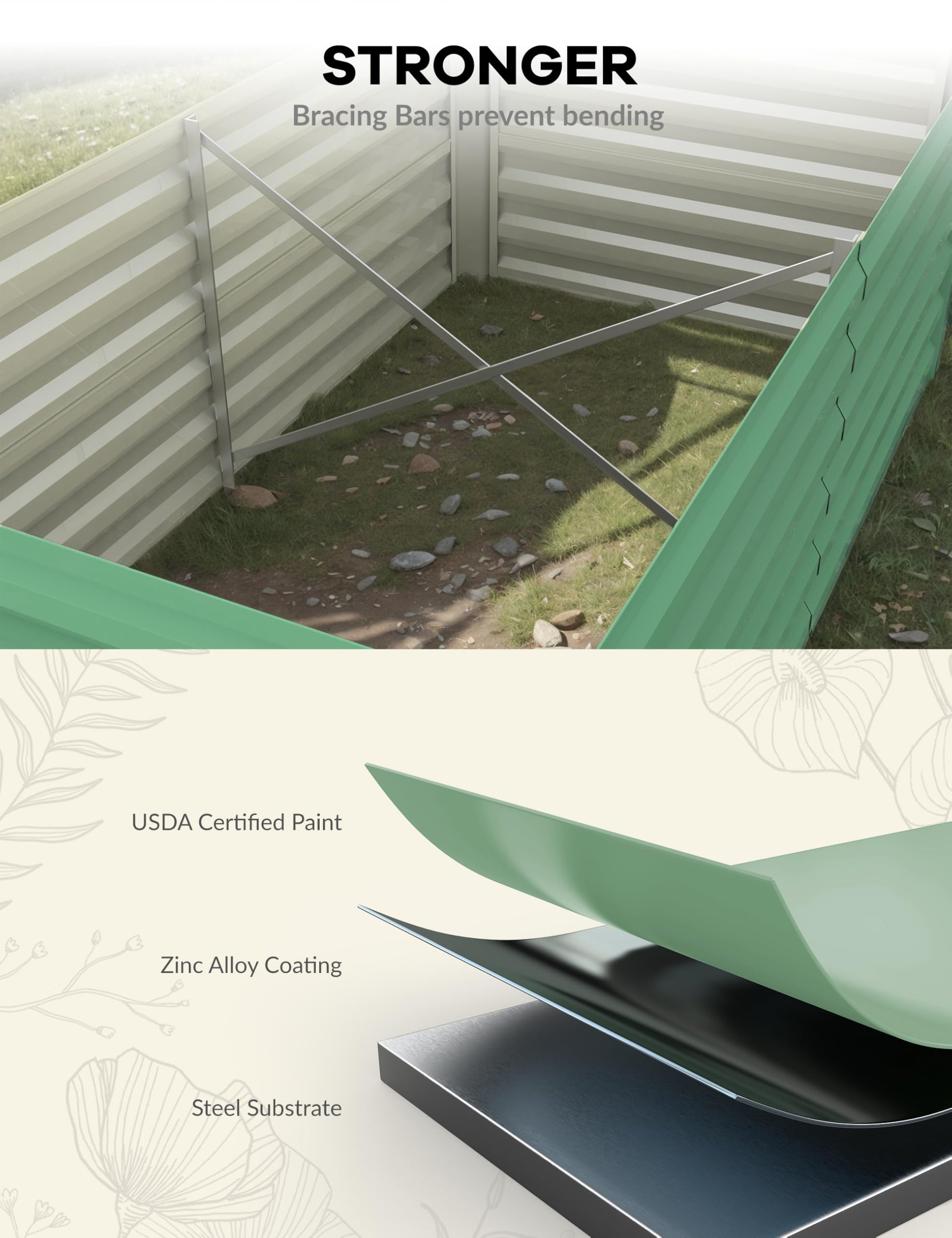 Aiuola rialzata zincata Garvee 6x3x2 piedi con rinforzo a X per giardino esterno, altezza 24", acciaio da 0,6 mm, fondo aperto