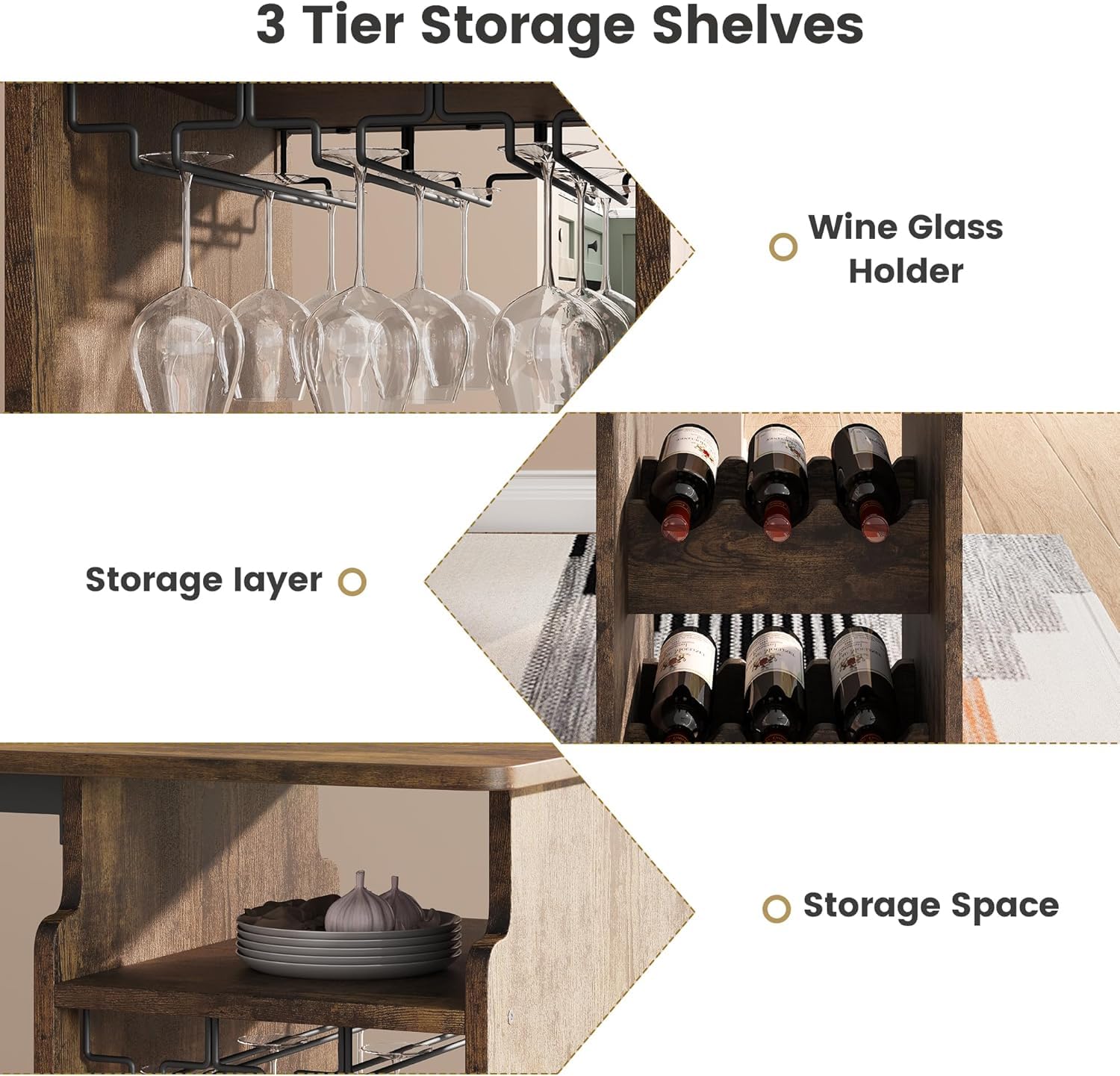 Tavolo da bar e sedie Garvee per 2 con portabottiglie e cuscini in velluto, multifunzionale, salvaspazio per cucina e sala da pranzo, moderno, confortevole