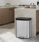 Pattumiera Garvee in acciaio inox da 16 galloni con coperchio a chiusura ammortizzata, maniglia ergonomica, argento, per cucina e ufficio, compatta - Rosso