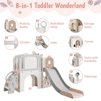 Garvee 8 in 1 Scivolo per bambini, parco giochi per interni ed esterni, con scala di arrampicata, canestro da basket, tavolo da disegno telescopico in HDPE, spazio di archiviazione per giardino