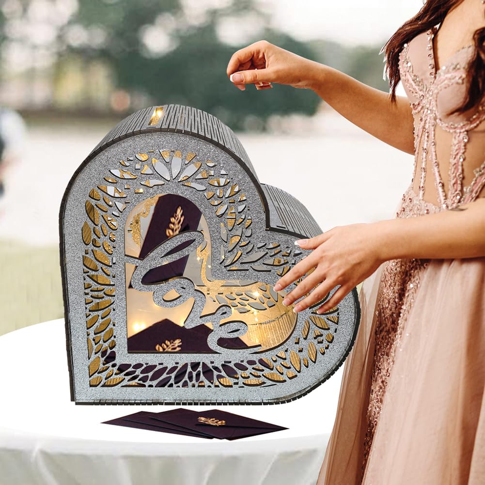 Garvee Scatola porta biglietti in legno per eventi, busta rustica, porta biglietti per ricevimenti, compleanni, addio al nubilato, feste, matrimoni, decorazioni in argento