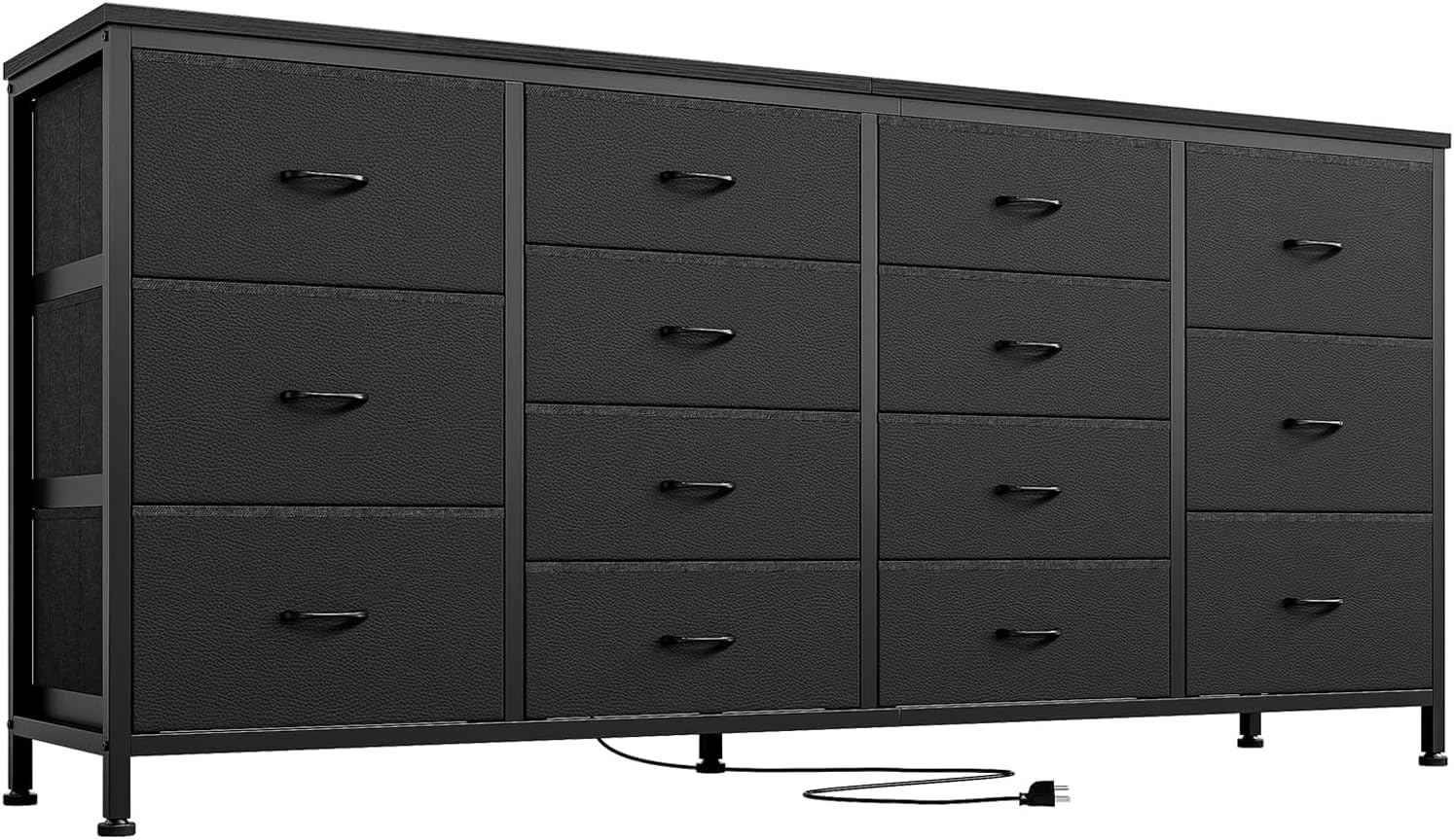 Mobile TV Garvee con 14 cassetti e prese di corrente, credenza bassa da 160 cm per TV da 75 pollici, set di sicurezza, mobile TV moderno per soggiorno e camera da letto, rovere bianco