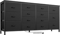 Mobile TV Garvee con 14 cassetti e prese di corrente, credenza bassa da 160 cm per TV da 75 pollici, set di sicurezza, mobile TV moderno per soggiorno e camera da letto, rovere bianco
