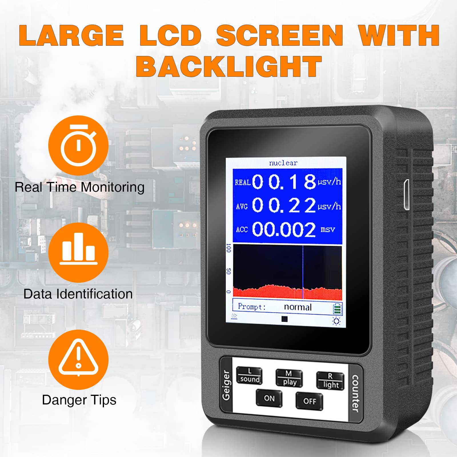 Contatore Geiger Garvee XR1-B Dosimetro Rilevatore Radiazioni Nero Portatile Preciso - Regalo Festa del Papà per Laboratorio e Campo