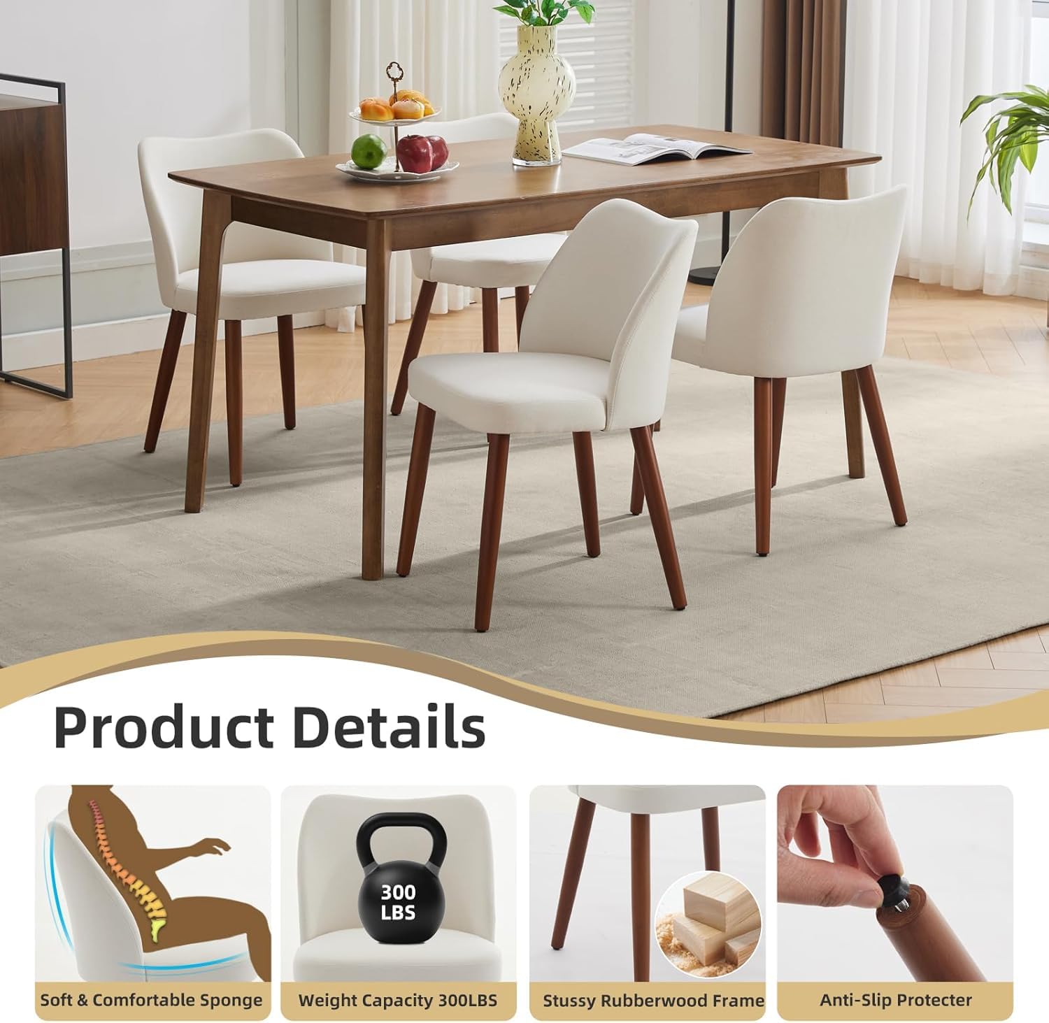 Garvee Set di 2 sedie da pranzo, in legno con rivestimento in lino e schienale ad ala, per cucina e sala da pranzo, 42x47x78 cm, colore naturale