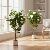Garvee Albero Artificiale Camelia 2.8FT, 2 Pezzi, Fioritura Permanente, Vaso Bianco Stabile, Decorazione Interni Ed Esterni Coperti
