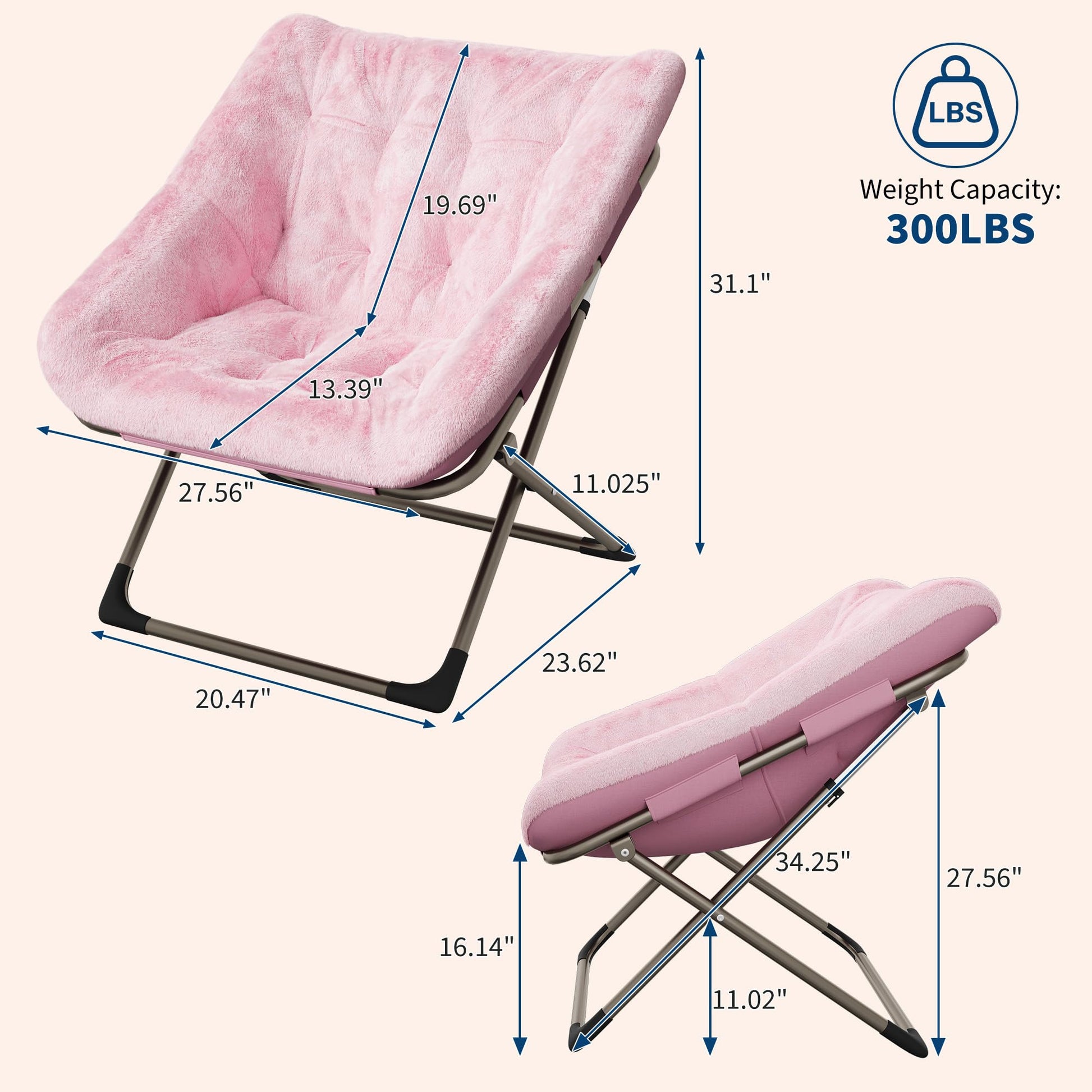 Sedia pieghevole Garvee per adulti, comoda sedia relax in pelliccia sintetica, struttura in metallo, pieghevole, capacità di carico 300 libbre, per camere da letto e appartamenti condivisi, grigio