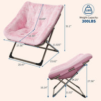 Sedia pieghevole Garvee per adulti, comoda sedia relax in pelliccia sintetica, struttura in metallo, pieghevole, capacità di carico 300 libbre, per camere da letto e appartamenti condivisi, grigio