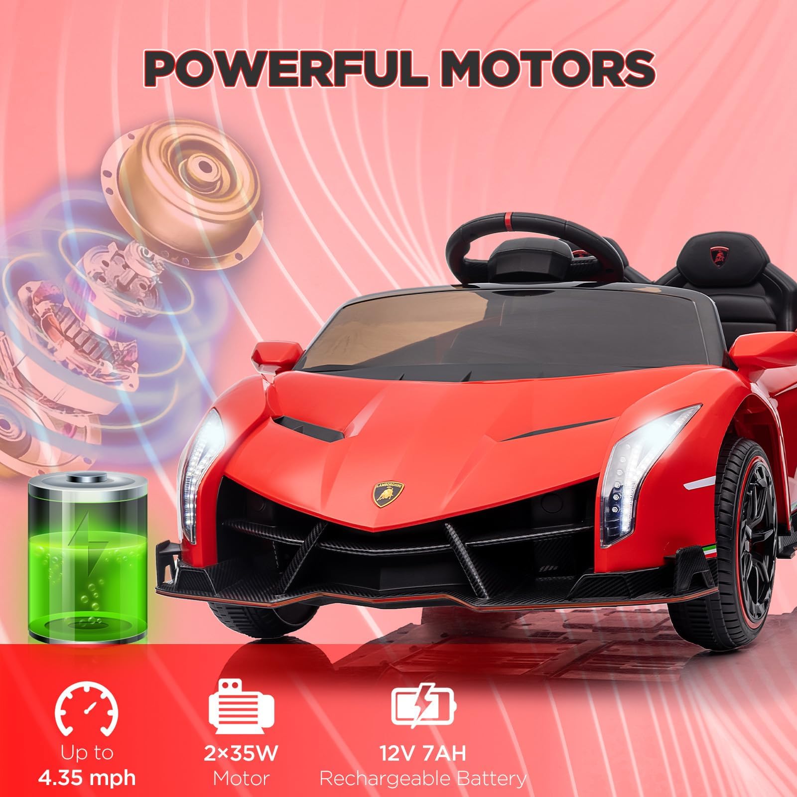 GARVEE Auto elettrica per bambini 12V Lamborghini Venono con licenza e telecomando, porta a forbice, rossa