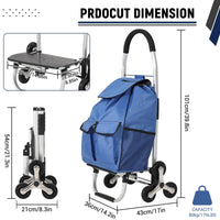 Carrello della spesa pieghevole 3 in 1 Garvee con saliscale a 6 ruote, borsa in tessuto Oxford da 36 litri, leggero ed ergonomico, per la spesa e il giardino, capacità di carico di 176 libbre, nero