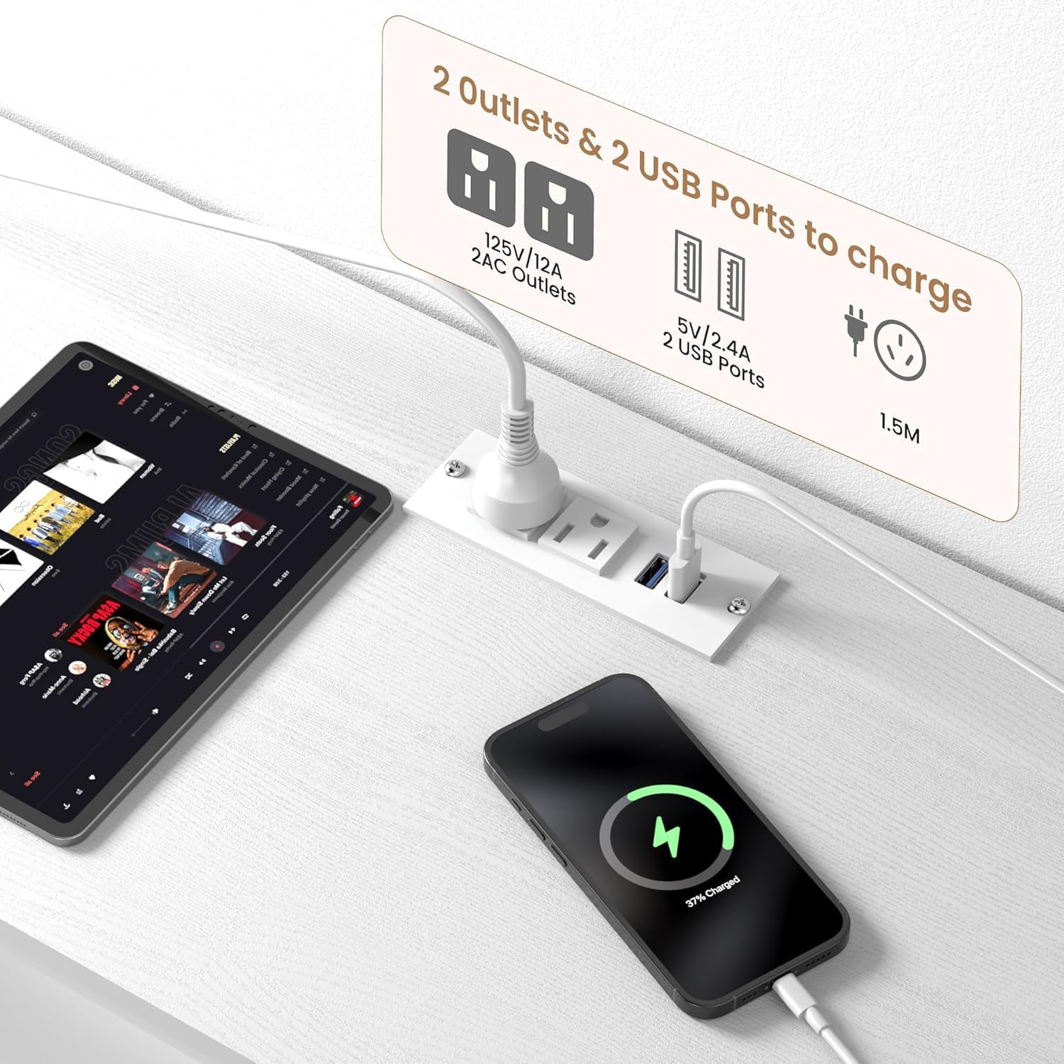 Mobile TV Garvee da 63" per TV da 65-75" con 12 cassetti, illuminazione a LED, rivestimento in tessuto, caricabatterie, ripiani aperti, mobili moderni per soggiorno