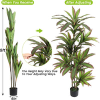 GARVEE Pianta artificiale di dracena, pianta tropicale artificiale alta 150 cm in vaso bianco con rami e foglie regolabili, grande pianta artificiale di dracena per soggiorno, ufficio domestico, balcone, verde