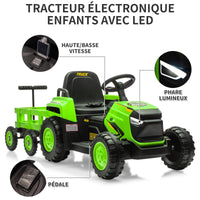 Trattore per bambini Garvee Kids Tractor 12V Twin Motor – Verde naturale con potente doppio motore, rimorchio ed effetti sonori per bambini dai 3 agli 8 anni, all'aperto o a casa.