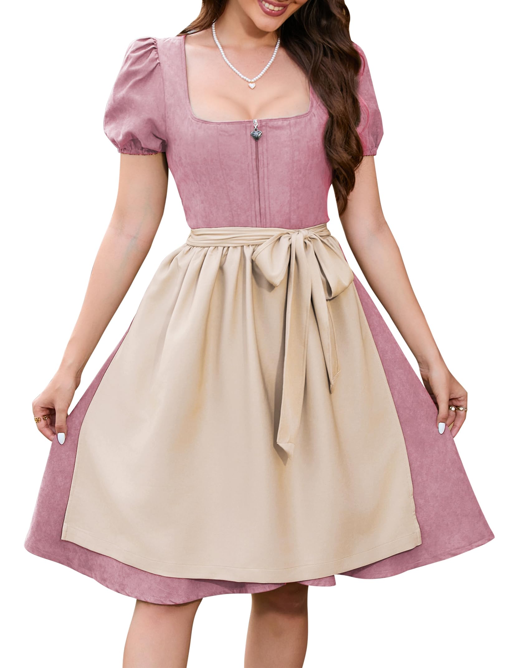 Garvee Dirndl, abito tradizionale da donna midi in pelle scamosciata con grembiule, nero, taglie 34-52