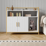 Garvee - Lettiera per gatti, mobiletto con 2 scomparti portaoggetti, tiragraffi, mobiletto con doppia anta, ingresso anteriore, bianco, 37.4x17.7x32.3 pollici - Bianco